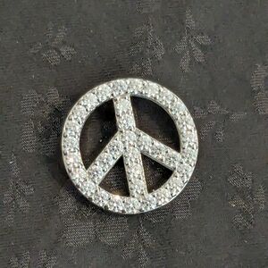 Solid Sterling Silver Peace Sign CZ Slide Pendant 925